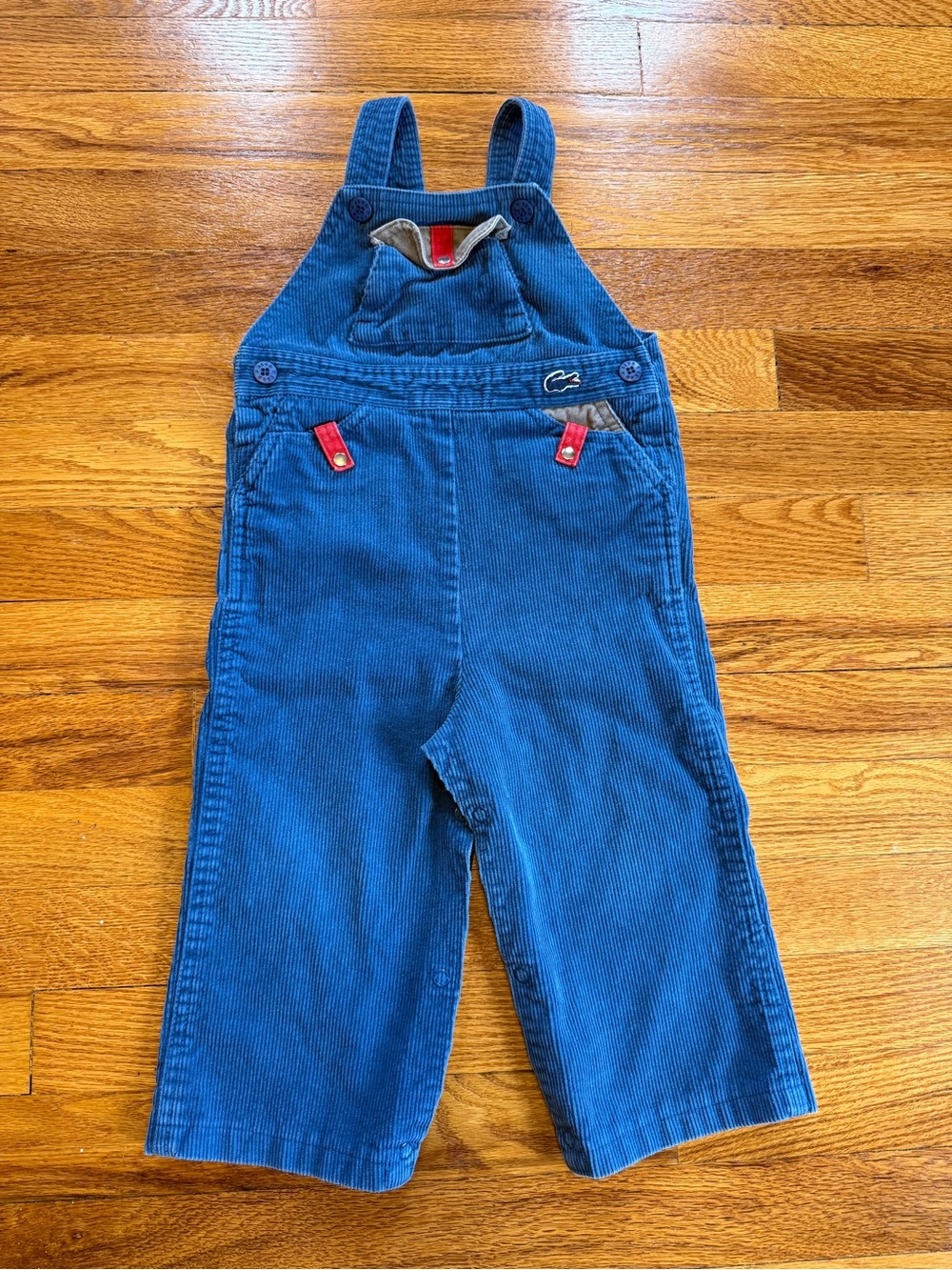 Lacoste Izod Corduroy Kids Overalls 24M Vintage 90s Blue Alligator RARE
